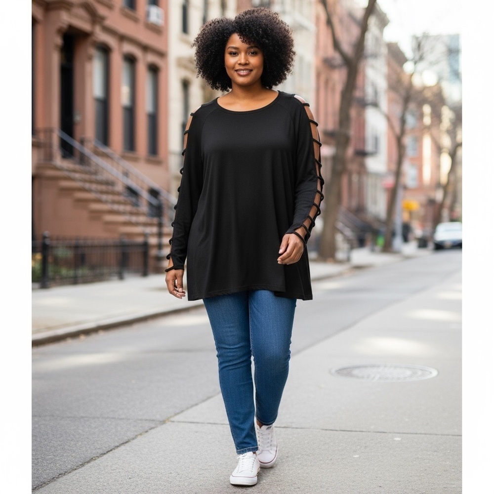 Open Sleeve Black Top
New